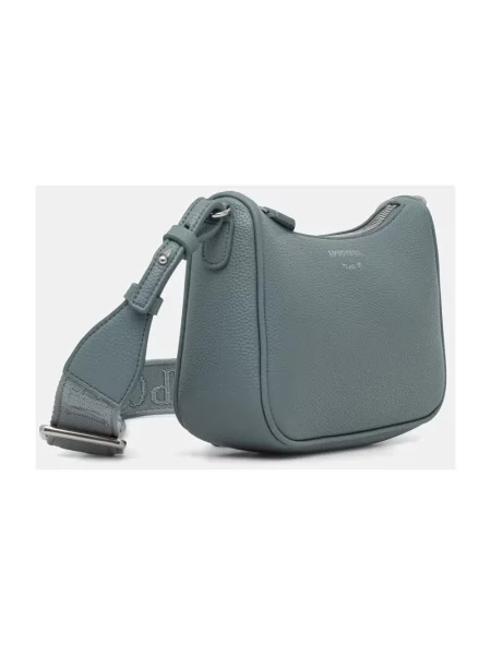 Lniana torebka crossbody Emporio Armani z nadrukiem na ramiączkach niebieska
