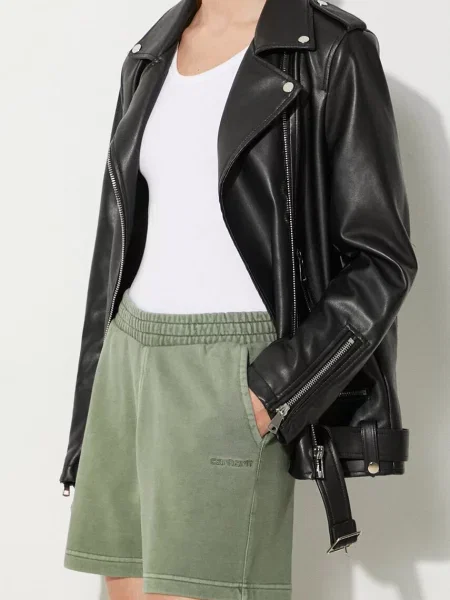Carhartt WIP pantaloni scurti din Duster Script Sweat neted high waist verde