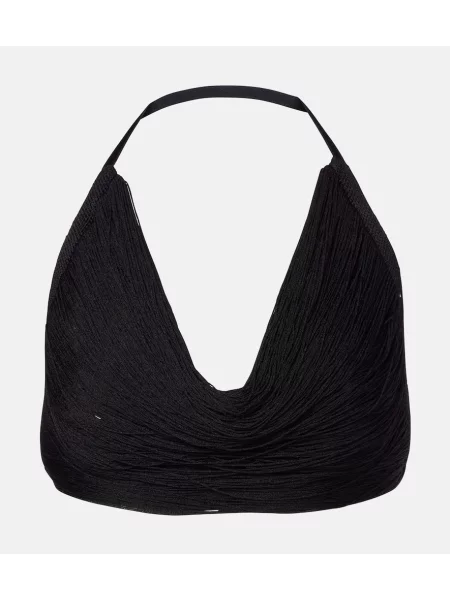 Sutien The Attico cu franjuri cu gât halter negru