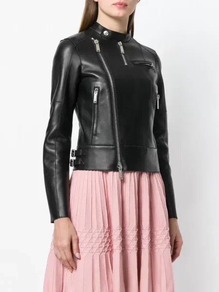 Geanta de piele Dsquared2 cu guler de stand-up negru