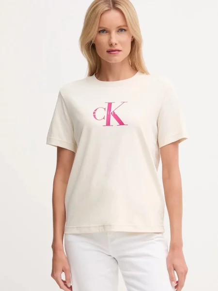 Тениска Calvin Klein Jeans дамска бяло бежово