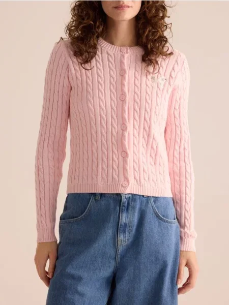 Reserved Кардиган з вишивкою пастельний рожевий