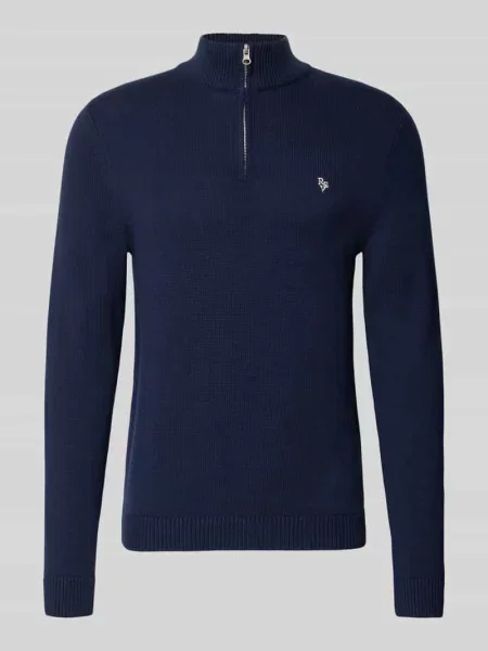 Sweter z dzianiny o kroju slim fit z czystej bawełny Review granatowy