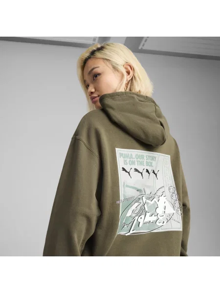 Bluza z kapturem unisex FUTURE.PUMA.ARCHIVE o luźnym kroju z grafiką zielona