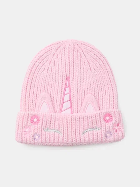 Sinsay Beanie čepice s výšivkou pastelová růžová