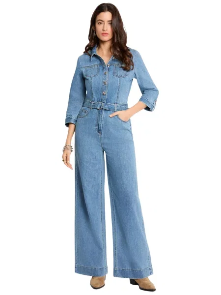 Salopetă de blugi Morgan De Toi lungă cu picior lat albastru