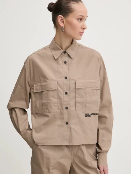 Karl Lagerfeld Jeans camasa femei cu guler clasic relaxed bej