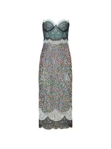 Rochie midi Costarellos din dantelă albastru