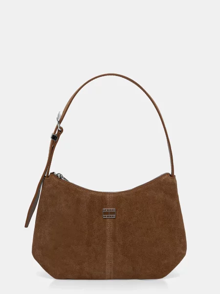 Tommy Jeans μικρή τσάντα γυναικεία δέρμα σουέτ καφέ