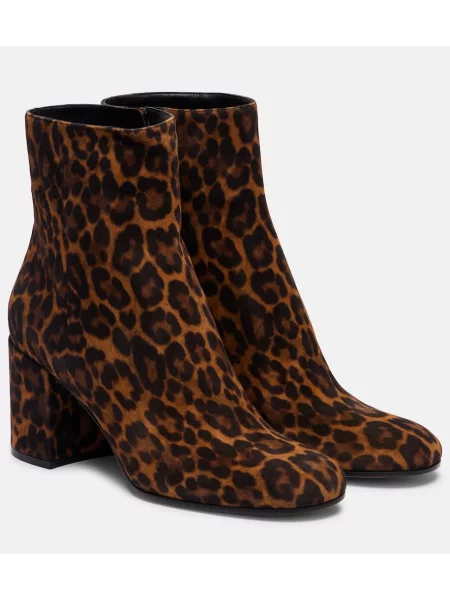 Cizme scurte Gianvito Rossi din piele de căprioară cu imagine cu model leopard maro