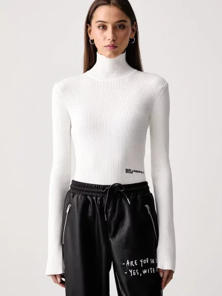 Pulover Karl Lagerfeld Jeans cu guler înalt alb