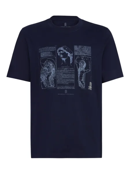 Tricou Brunello Cucinelli cu imagine cu decolteu rotund albastru