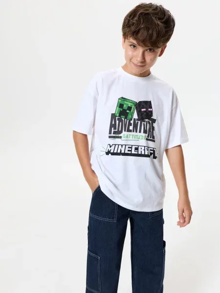 Sinsay oversize tričko s potiskem Minecraft bílá