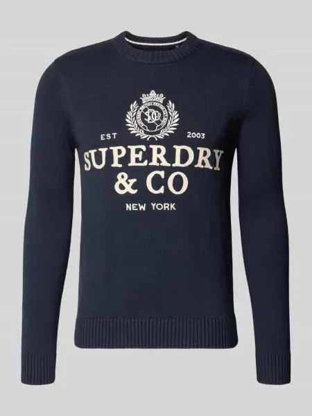 Sweter z dzianiny z okrągłym dekoltem Superdry granatowy