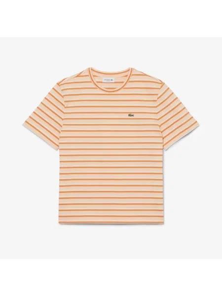 Lacoste T-Shirt Z Okrągłym Dekoltem W Paski Regular Fit pomarańczowy