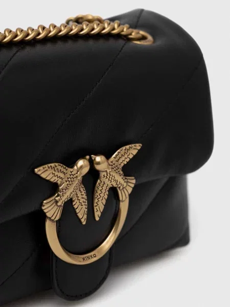 Pinko чанта crossbody дамска от кожа черно