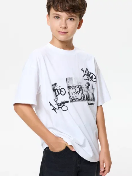 Sinsay tričko oversize s potiskem graffiti bílá