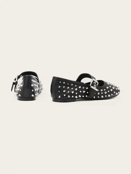 Kožené baleríny AllSaints HOLLY STUD SHOE černá