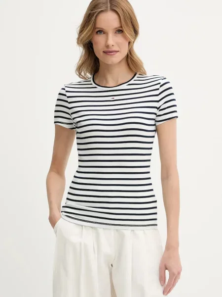 Tommy Jeans basic tričko dámske s elastanom sivá