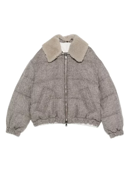 Geacă Brunello Cucinelli cu model herringbone gri