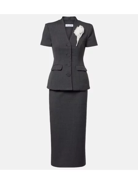 Cu peplum rochie midi Self-portrait cu model floral până la genunchi gri