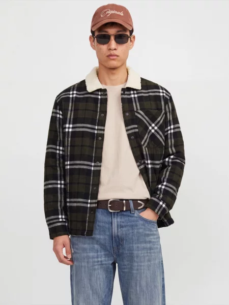 JACK & JONES Ζακέτα φλις JJZAC σκούρο καφέ / μαύρο λευκό