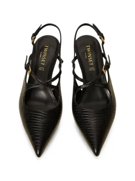 Pantofi cu toc Twinset din piele cu bretele negru