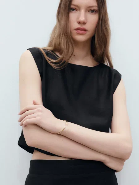 Лляний Топ MANGO чорний