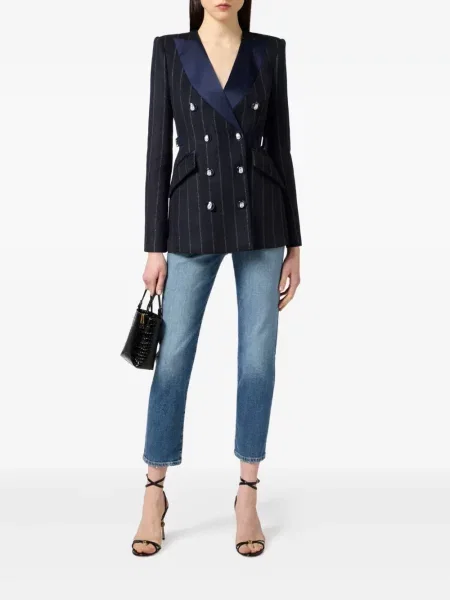 Sacou Elisabetta Franchi din satin cu dungi albastru