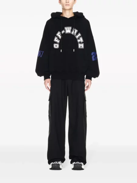 Суичър с качулка Off-white с принт бяло