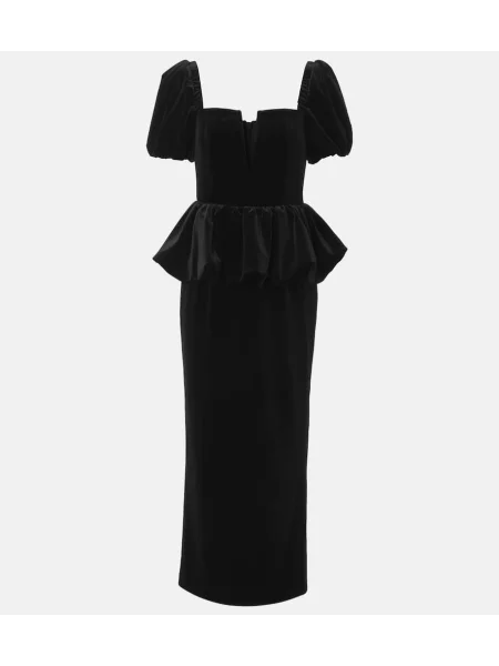 Midi obleka Self-portrait iz rebrastega žameta črna