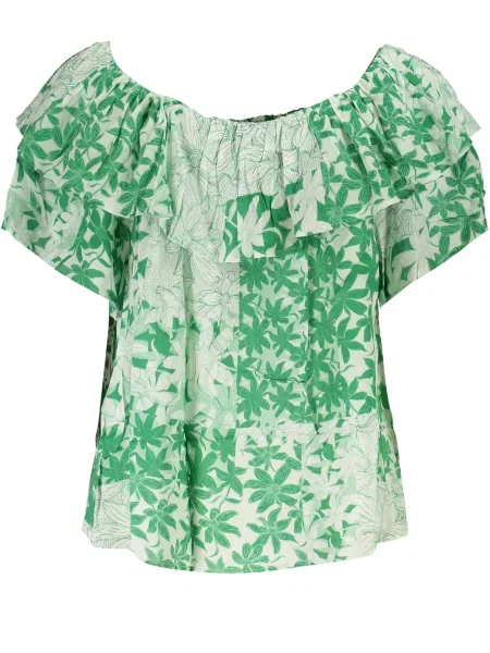 Wielobarwność koszulka Desigual boho z dekoltem w łódkę zielona