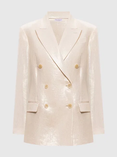 Жакет кольору айворі з льону з люрексом Brunello Cucinelli бежевий