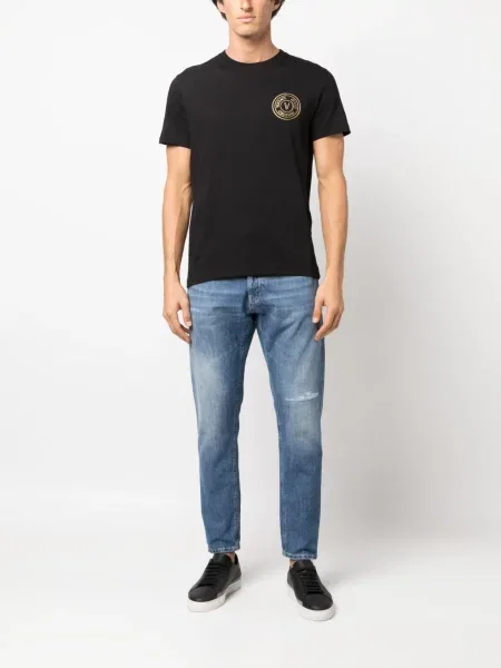 Raštuotas trumpas marškinėliai Versace Jeans Couture juoda