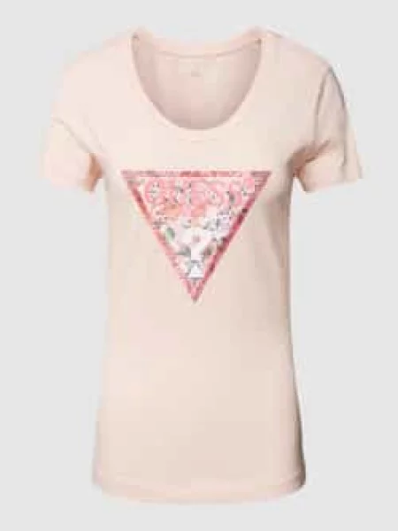 T-shirt z obszyciem z kamieni stras Guess różowa