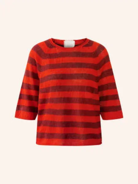 Oui Pletené Tričko Z Lnu S Rukávy / tmavě fialová červená