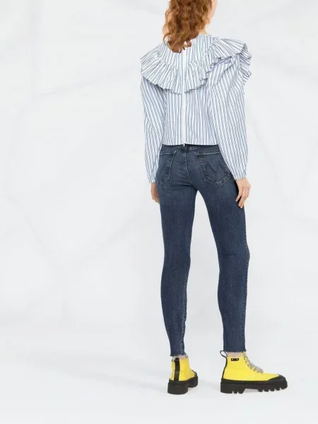 Skinny jeansy skinny Mother z przetarciami niebieskie