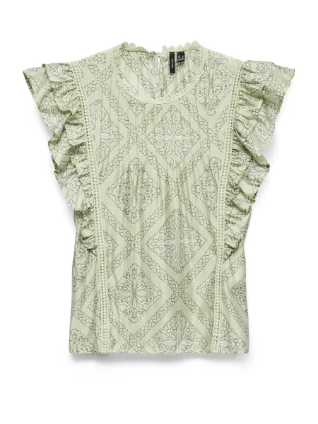 VERO MODA Bluză VMBLISS oliv / verde pastel / murdar alb