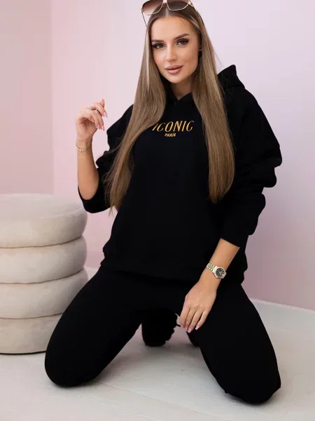 Haftowane spodnie Kesi ocieplane czarne