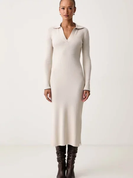 Armani Exchange rochie cu vâscoză bej