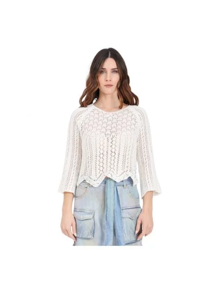 Sweter z dzianiny z mieszanki bawełny w kroju regular fit model NOLA LIFE' Only biały