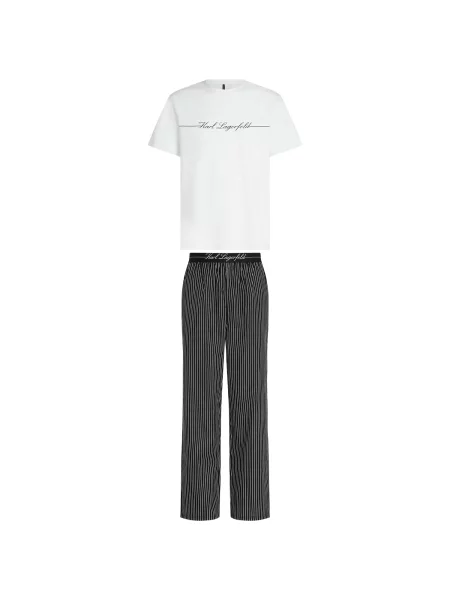 Karl Lagerfeld Pijama lungă Pyjama-Set mit Nadelstreifenhose alb