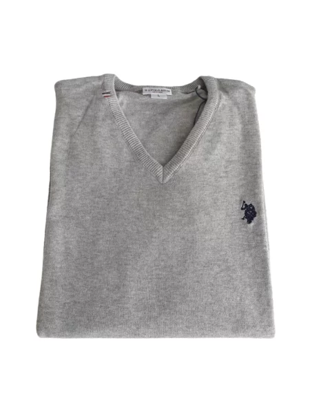 Sweter U.s Polo Assn. z dekoltem w serek szary