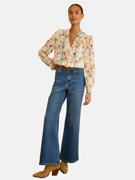 Love & roses Bluză fildeş / verde pin / intens roșu