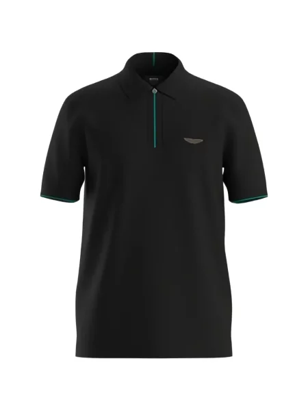 Tricou polo Boss cu autograf negru