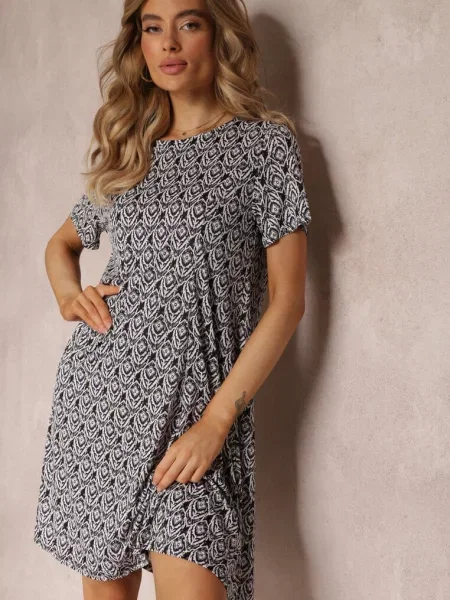 Sukienka Mini z Krótkimi Rękawami i Wzorem w Kwiaty Cassatha czarna