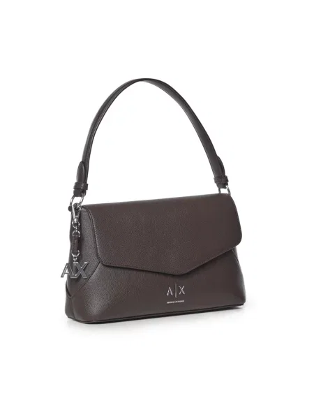 Torebka Armani Exchange skórzana z klapami brązowa