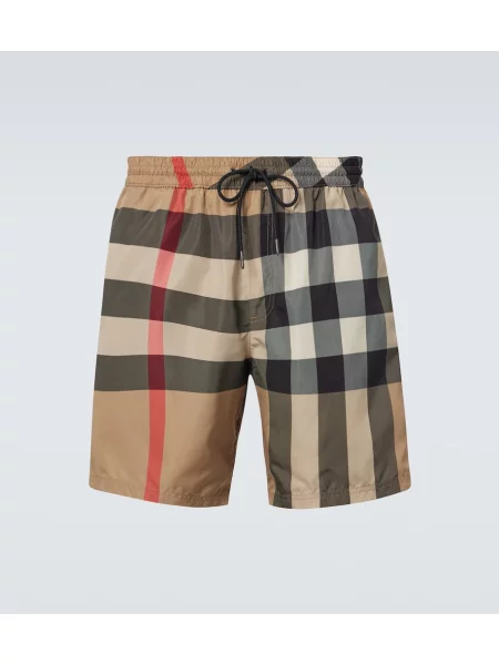 Plavalne hlačke Burberry s karirastim vzorcem bež