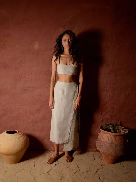 Лляна Спідниця міді GNIZDO бежевий