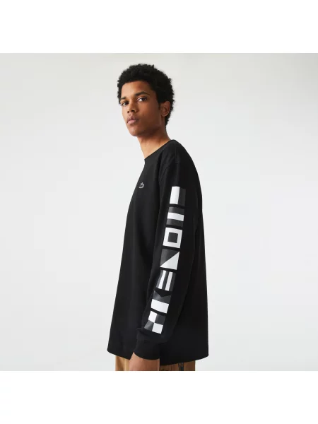 Lacoste Luźny Krój Koszulki Z Nadrukiem Lacoste czarna